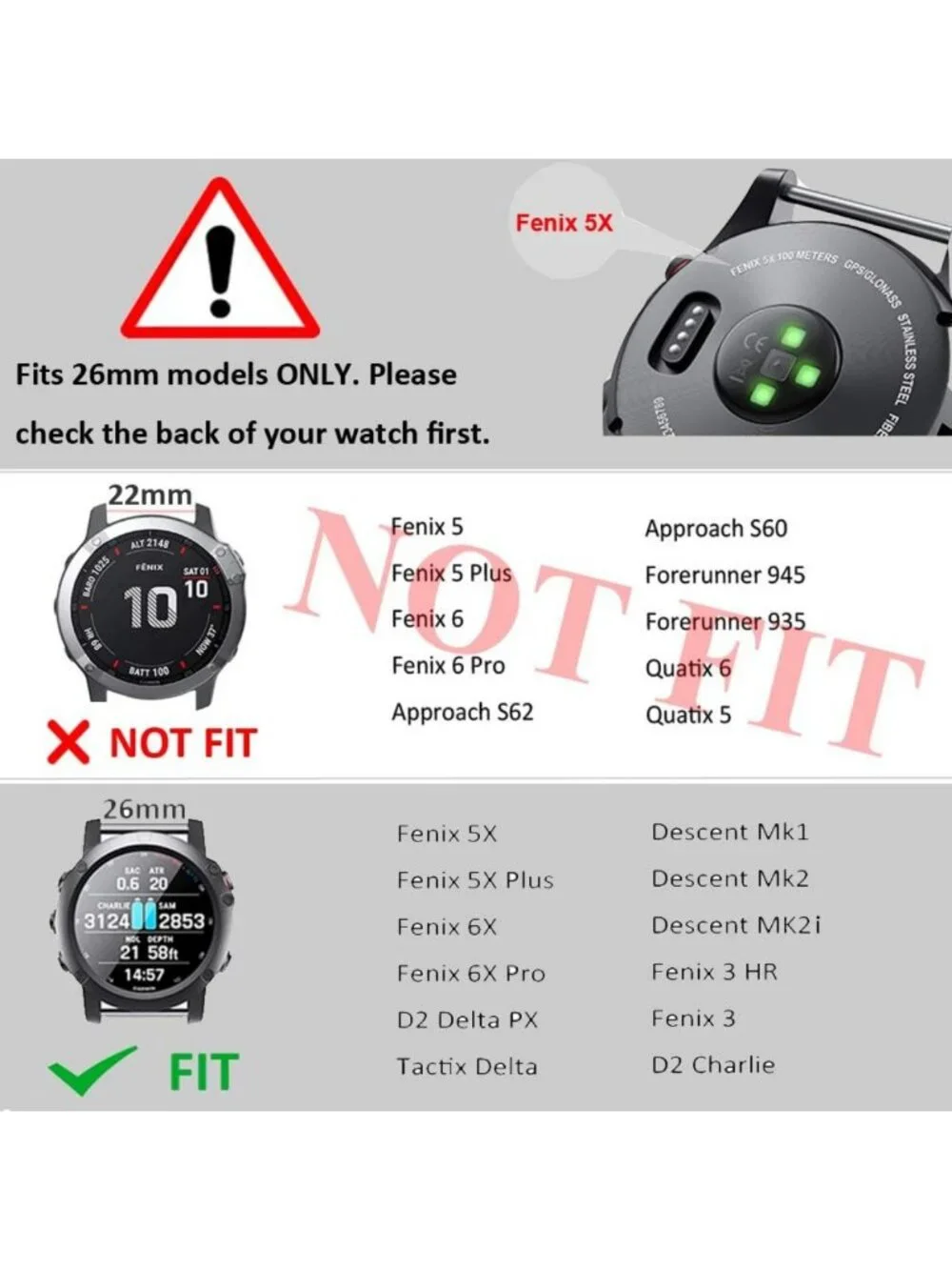 26mm Quickfit Watch Band for Fenix 7X/6X/8 Series - Durable, Adjustable, Stylish